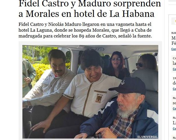 Cuba, sorpresa per Morales: visita privata di Fidel Castro e Maduro