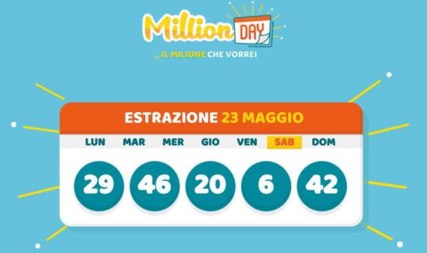 Estrazione MillionDay sabato 23 maggio 2020 Million Day numeri vincenti