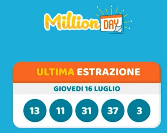 Million Day estrazione millionday il lotto in diretta cinquina vincente milionario giovedì 16 luglio 2020