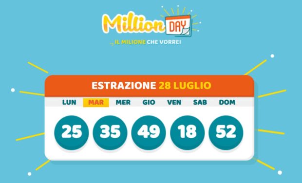 Million Day oggi estrazione lotto in diretta milionario oggi martedì 28 luglio 2020 cinquina vincente