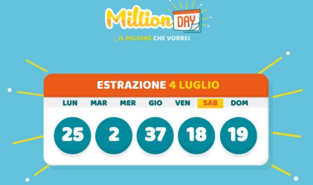 million day estrazione lotto oggi cinquina vincente numeri vincenti oggi sabato 4 luglio 2020 milionario