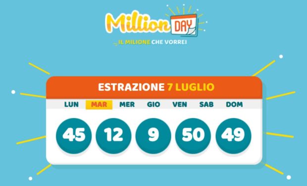 Million Day oggi 7 luglio 2020 estrazione del lotto in diretta cinquina vincente milionario