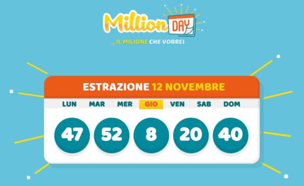 Million Day cinquina vincente di oggi MillionDay di giovedì 12 novembre 2020 milionario lottomatica
