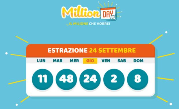 Million Day milionario cinquina vincente di oggi giovedì 24 settembre 2020 Millionday lottomatica verifica vincite