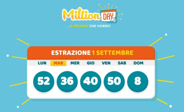 Million Day oggi estrazione milionario 1 settembre 2020 estrazioni del gioco del Lotto in Diretta cinquina ore 19