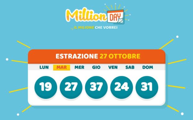 MillionDay cinquina vincente milionario Lottomatica Estrazione del Lotto in diretta di oggi martedì 27 ottobre 2020 Million Day