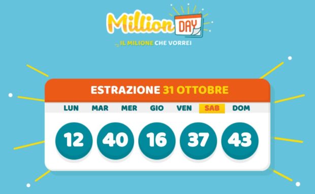 MillionDay oggi estrazione Million Day sabato 31 ottobre 2020 cinquina vincente milionario lottomatica