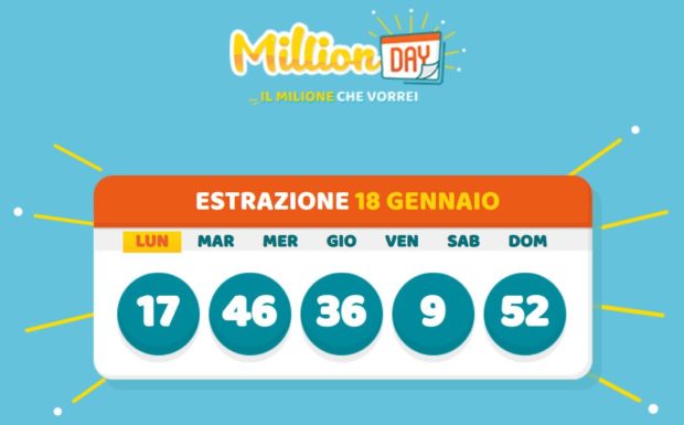 millionday oggi estrazione 18 gennaio 2021 lottomatica milionday millionday estrazione di oggi domenica archivio Milion day