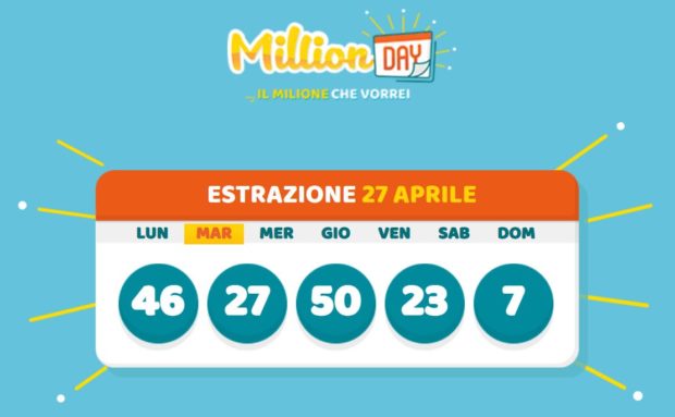 millionday oggi estrazione 27 aprile 2021 lottomatica milionday millionday estrazione di oggi martedì archivio Milion day