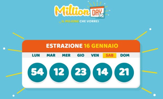 millionday oggi estrazione 16 gennaio 2021 lottomatica milionday millionday estrazione di oggi sabato