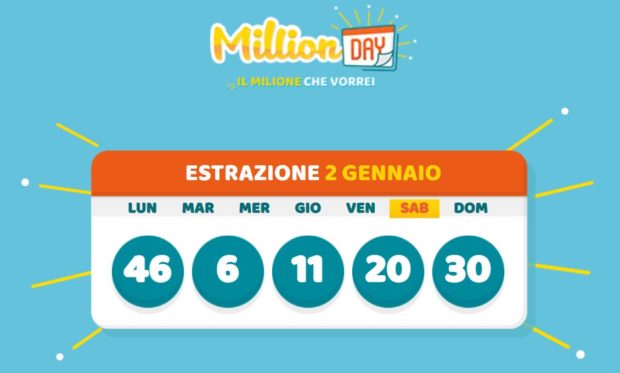 Millionday oggi estrazione milion day oggi numeri vincenti estrazione lotto in diretta sabato 2 gennaio 2021