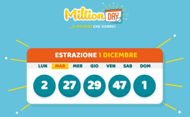 Millionday oggi estrazioni millionday in diretta lotto superenalotto 10elotto numeri vincenti verifica vincite oggi martedì 1 dicembre 2020