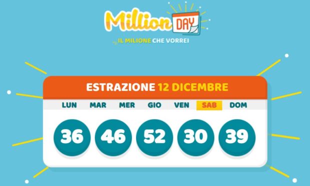 Millionday oggi estrazione del millionday in diretta di sabato 12 dicembre 2020 vincicasa e vinci casa milionario lottomatica numeri vincenti