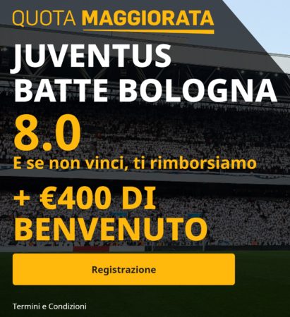 Quote maggiorate Juventus batte Bologna quota 8