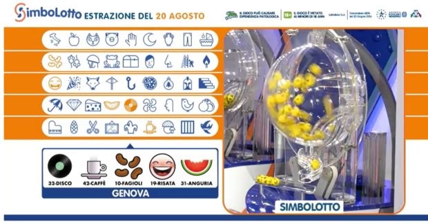 Estrazione del Lotto e del SImbolotto di oggi giovedì 20 agosto 2020 cinquina vincente Il Gioco del Lotto in Diretta Simbolotto abbinato alla ruota di Genova
