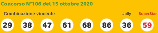 SuperEnalotto oggi Estrazione del Lotto e del Super Enalotto giovedì 15 ottobre 2020 6 e 5+1 jackpot quote Sisal numero jolly SuperStarr