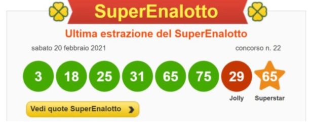 superenalotto-lotto-estrazioni lotto superenalotto 10 e lotto oggi numeri vincenti martedì 23 febbraio 2021
