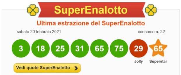 estrazione Superenalotto oggi sabato 20 febbraio 2021 estrazioni lotto superenalotto 10elotto oggi