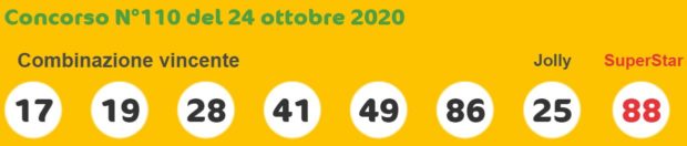 Estrazione SuperEnalotto Sisal quote Jackpot 6 e 5+1 Super Enalotto Lotto in diretta sabato 24 ottobre 2020 sestina vincente numero jolly SuperStar